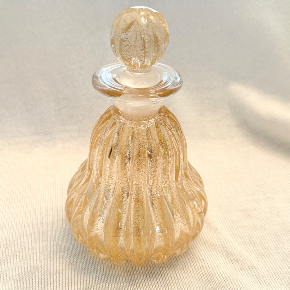 Seguso Art Glass Gold Flecks 6" Tall Perfume Scent Bottle w/Dauber Murano Italy